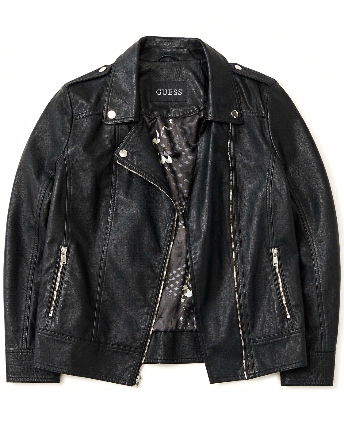 GUESS Womens Black Biker Moto Jacket Zip Front Collared Long Sleeve Size L GUESS Womens Black Biker Moto Jacket Zip Front Collared Long Sleeve Size L