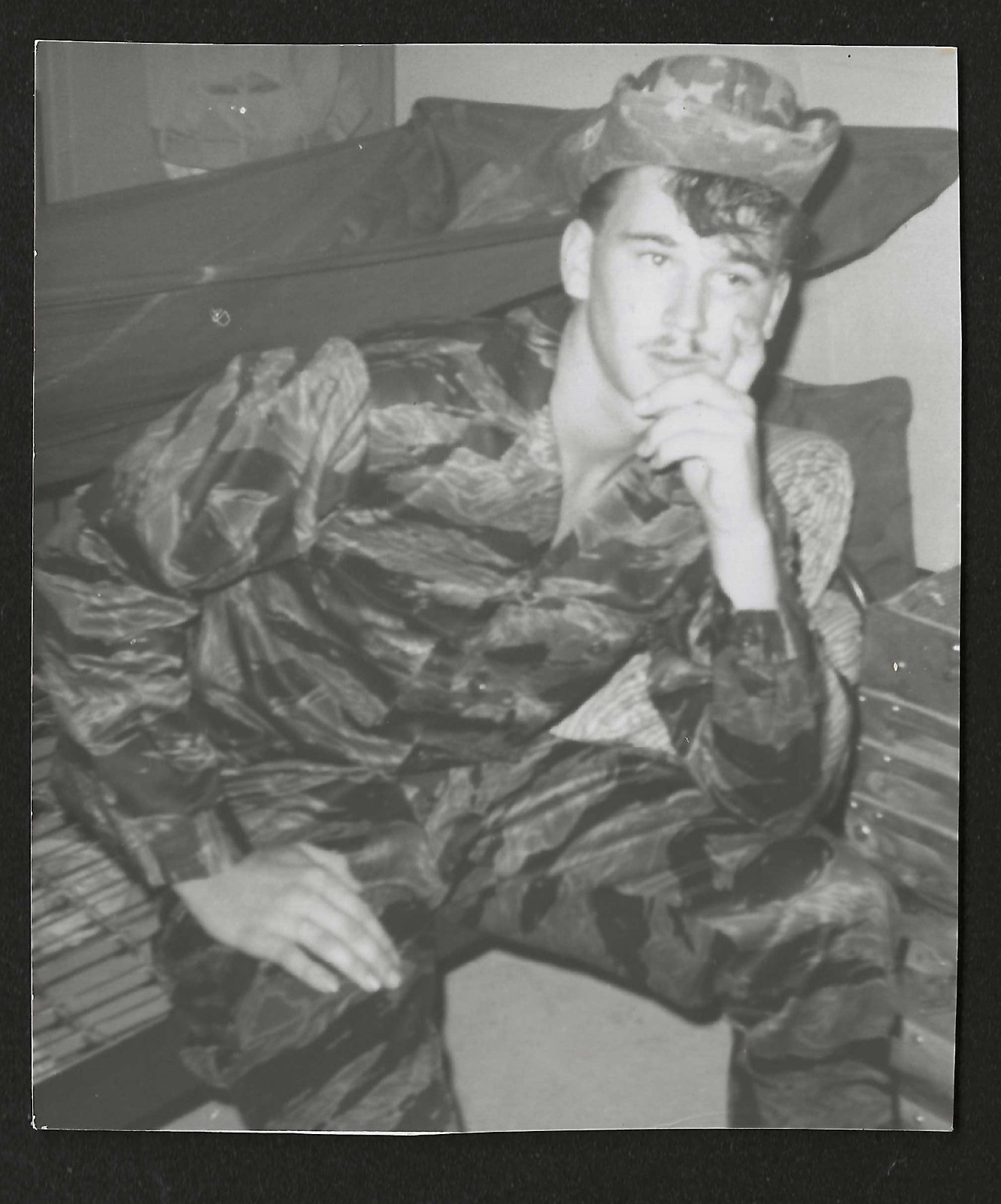 Vintage Vietnam War Era US Soldier Photograph Tiger Stripe Camo Uniform Barracks Vintage Vietnam War Era US Soldier Photograph Tiger Stripe Camo Uniform Barracks