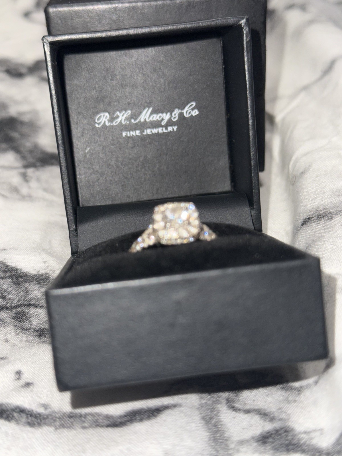 R.H. Macy & Co 9k White Gold Diamond Halo Engagement Ring Size 7.5