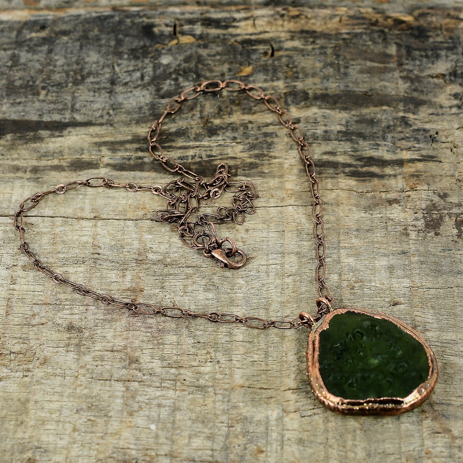 Moldavite Gemstone Electroformed Pendant Copper Handmade Jewelry For Women 1.65