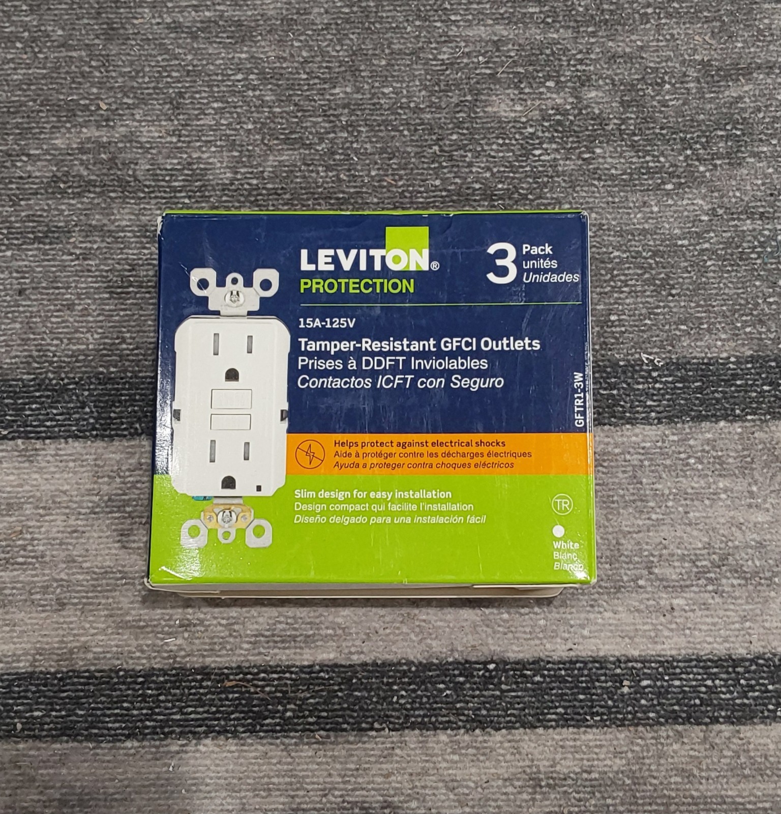 Leviton GFTR1-3W White 15A 125V Thermoplastic Tamper Resistant GFCI Receptacle*O Leviton GFTR1-3W White 15A 125V Thermoplastic Tamper Resistant GFCI Receptacle*O