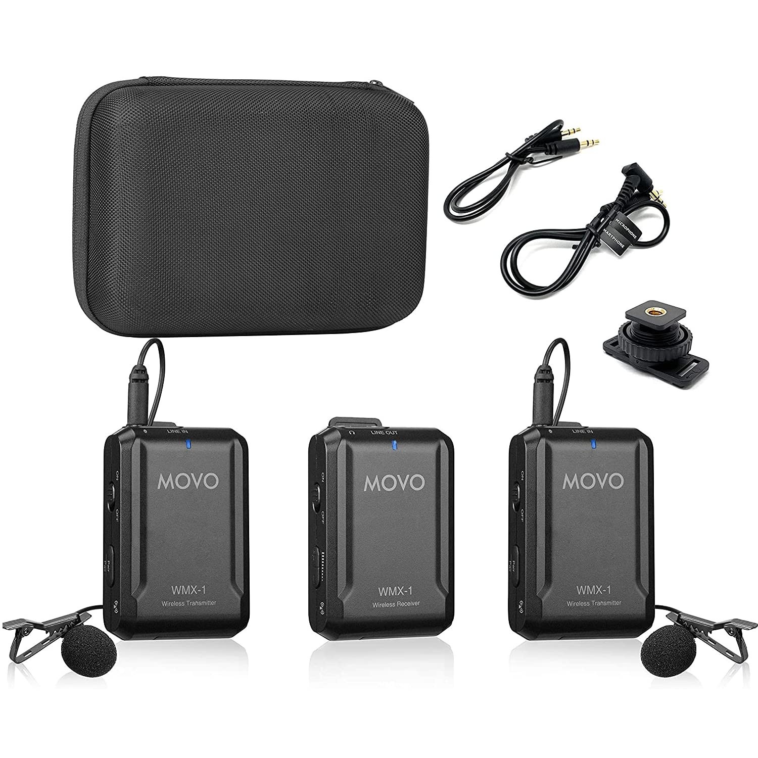 Movo WMX-1-DUO 2.4GHz Dual Wireless Lavalier Microphone System, Compatible wi...