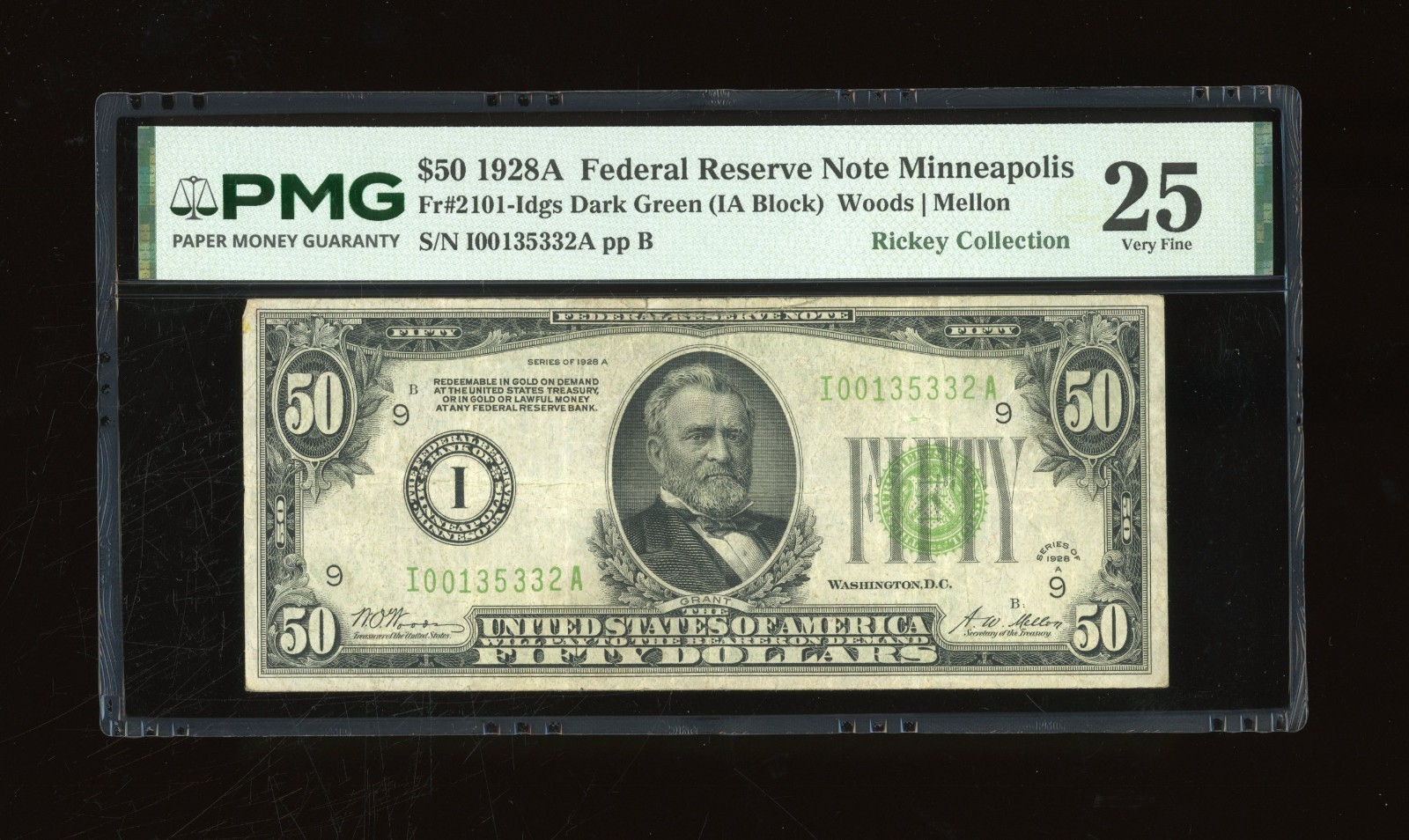 DBR 1928-A $50 DGS FRN Minneapolis Fr. 2101-Idgs PMG 25 Serial I00135332A