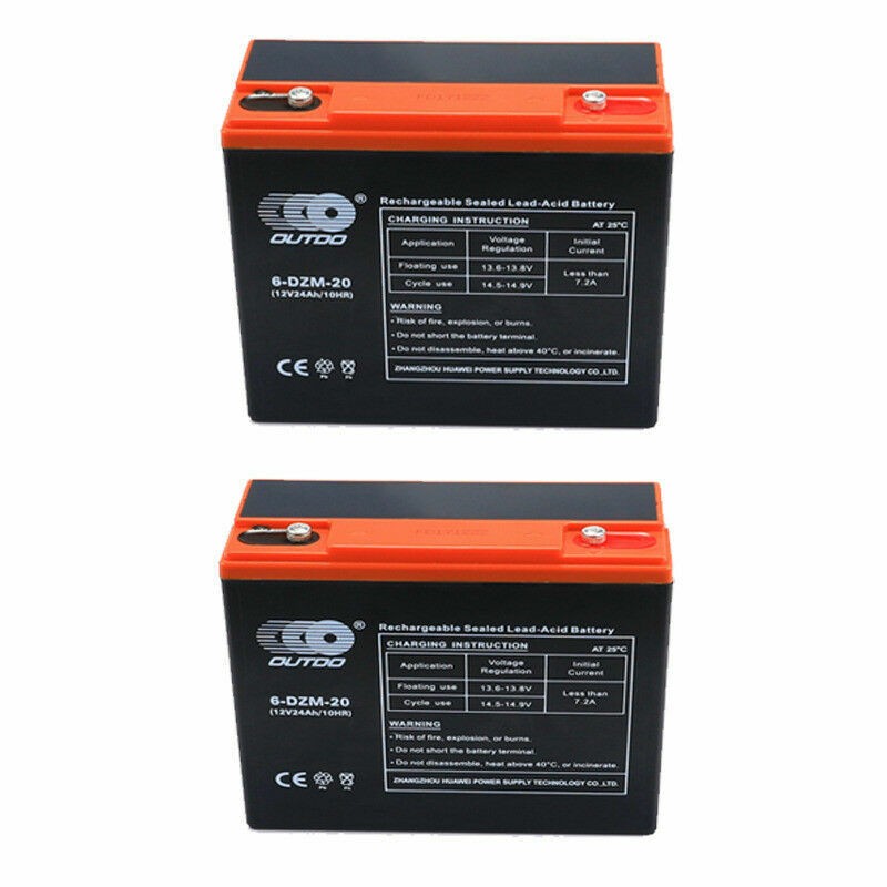 2pc 6-DZM-20 12V 24AH Battery 6-DZF-20 for ATV Go Kart E-Bike Scooter 4 Wheeler