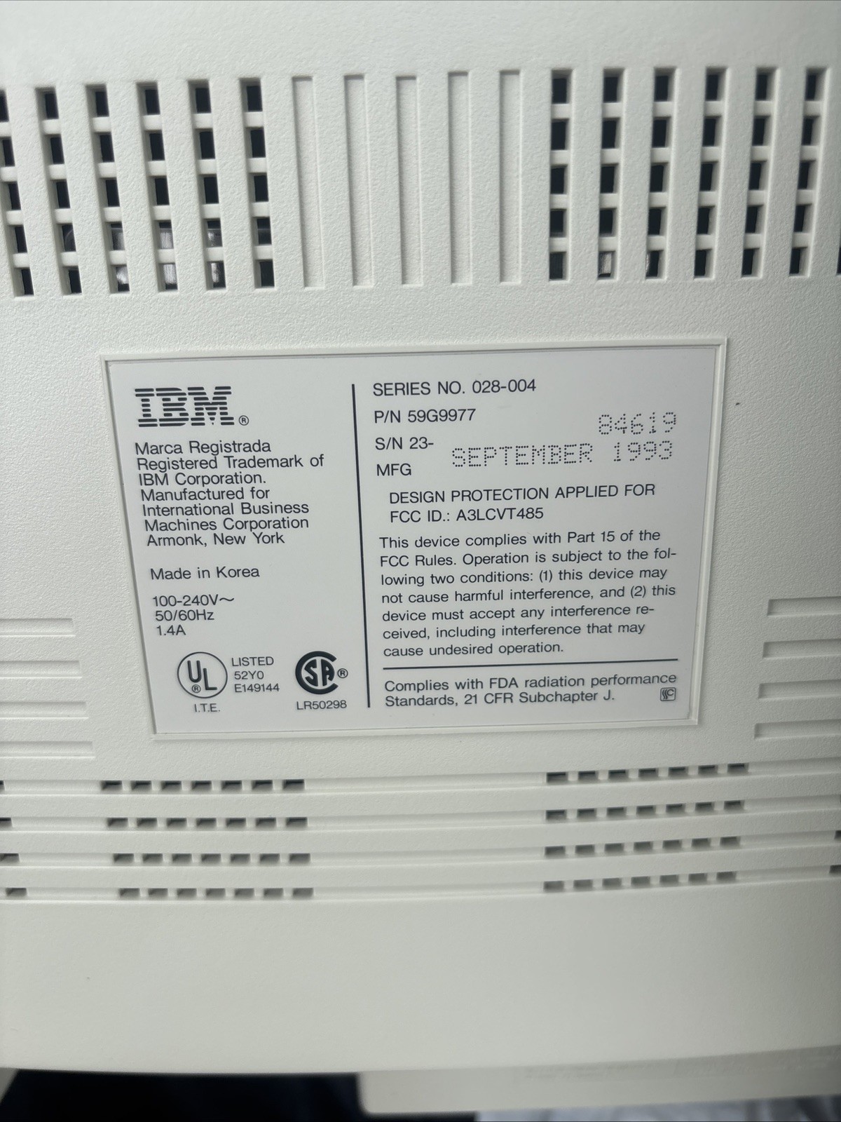IBM PS/1 14” Color SVGA CRT Monitor 59G9977 1993 not tested IBM PS/1 14” Color SVGA CRT Monitor 59G9977 1993 not tested