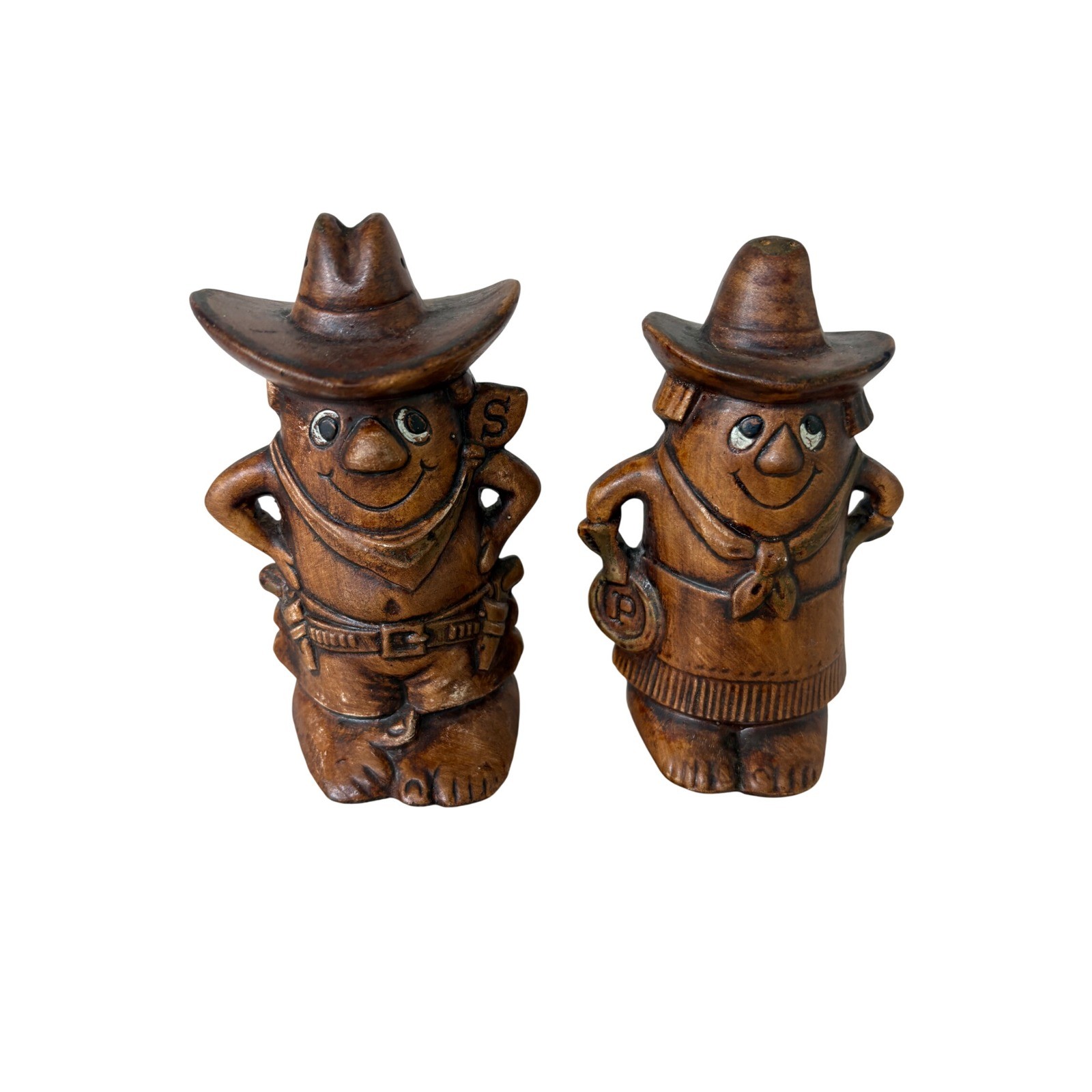 Treasure Craft Salt Pepper Shakers Cowboy Cowgirl Brown Excellent Vintage USA Treasure Craft Salt Pepper Shakers Cowboy Cowgirl Brown Excellent Vintage USA