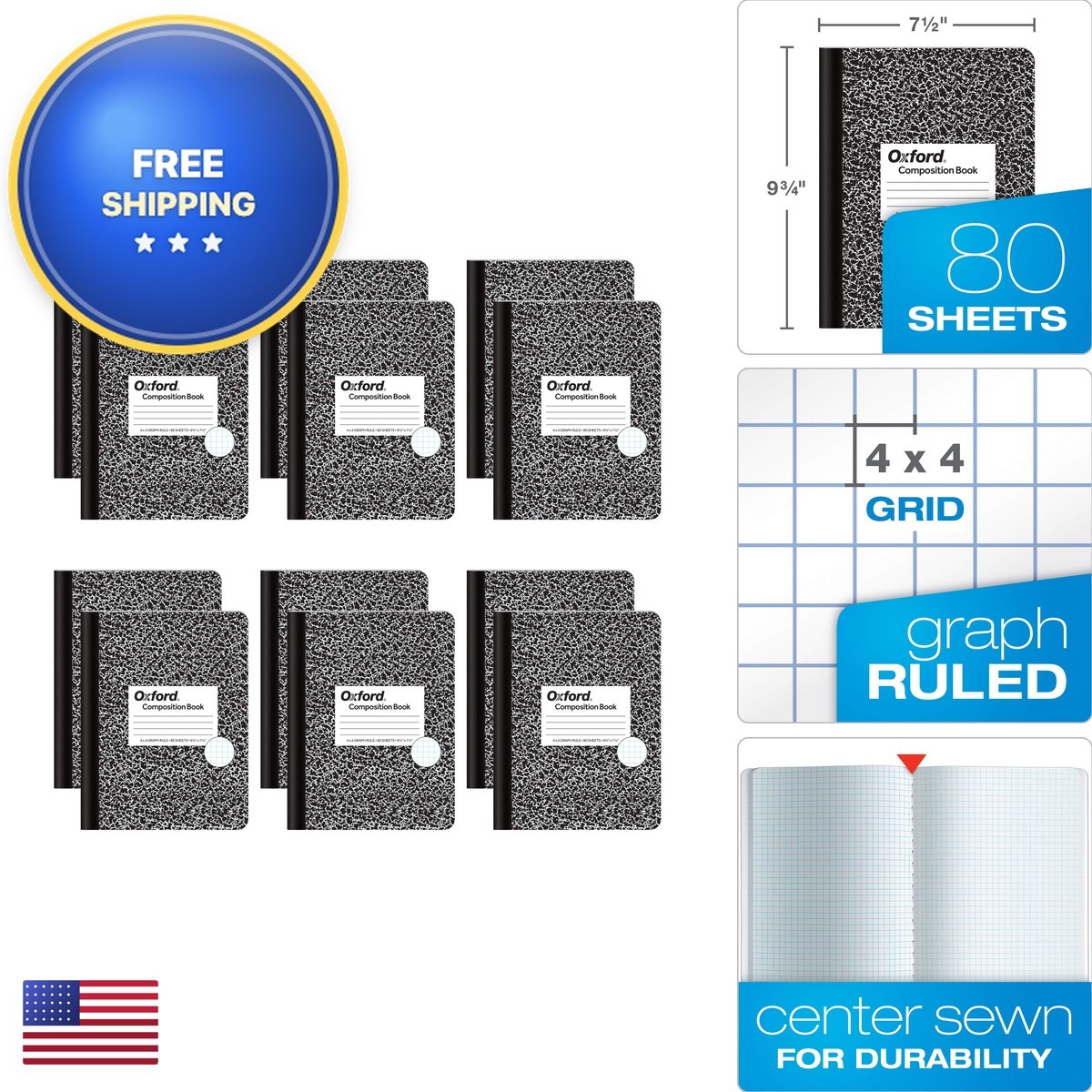 Oxford Composition Notebooks Graph Ruled 9-3/4 x 7-1/2 Black Marble 80 Sheets Oxford Composition Notebooks Graph Ruled 9-3/4 x 7-1/2 Black Marble 80 Sheets