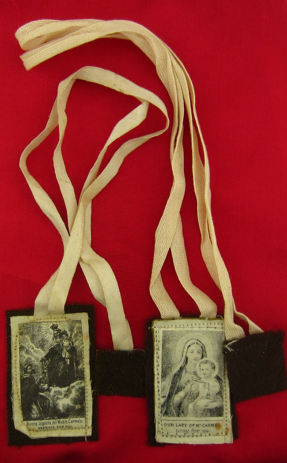 2 Vintage BROWN SCAPULARS MARY OUR LADY OF MOUNT CARMEL SAINT SIMON STOCK 2 Vintage BROWN SCAPULARS MARY OUR LADY OF MOUNT CARMEL SAINT SIMON STOCK