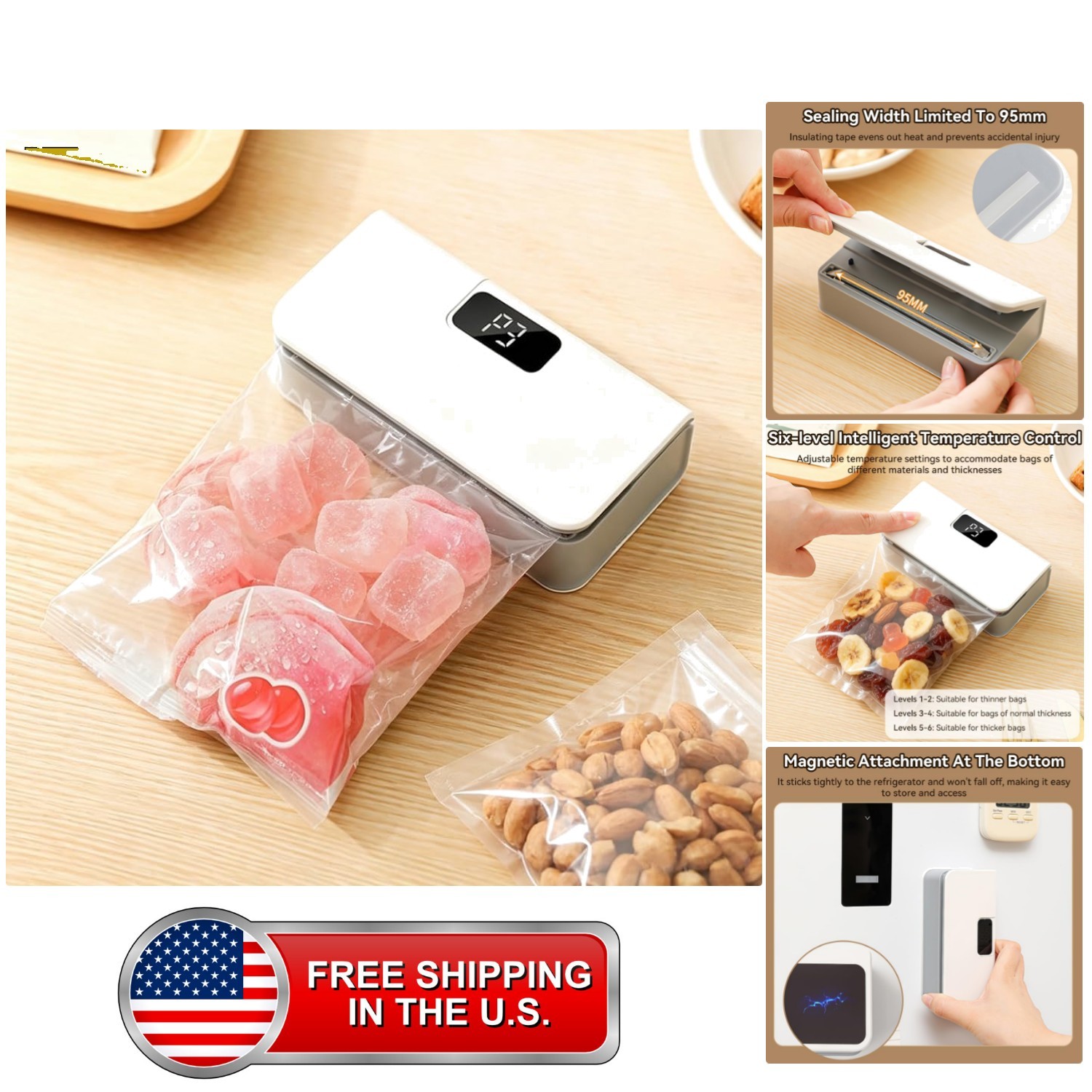 Mini Bag Sealer,Rechargeable Sealer Machine with LED Power Display,Heat Seale...
