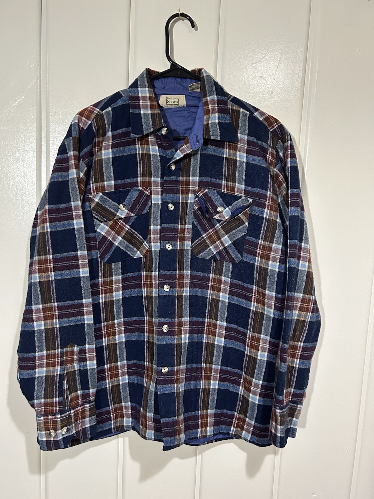 Vintage Sears Quilt Lined Flannel Workwear Jacket Overcoat Large