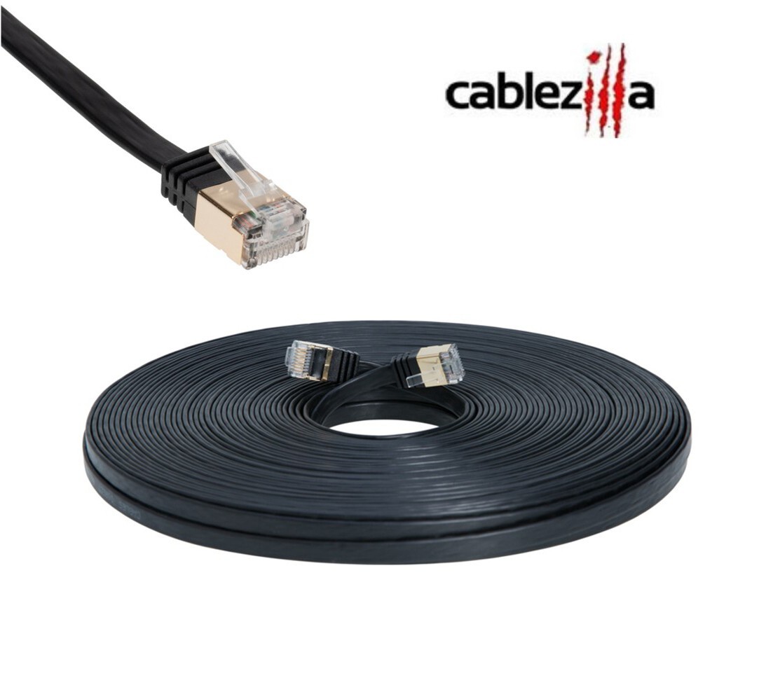 CAT7 Flat SFTP Ethernet Patch Cable 10Gbps Black Cord 6FT-100FT Multi-Pack LOT CAT7 Flat SFTP Ethernet Patch Cable 10Gbps Black Cord 6FT-100FT Multi-Pack LOT