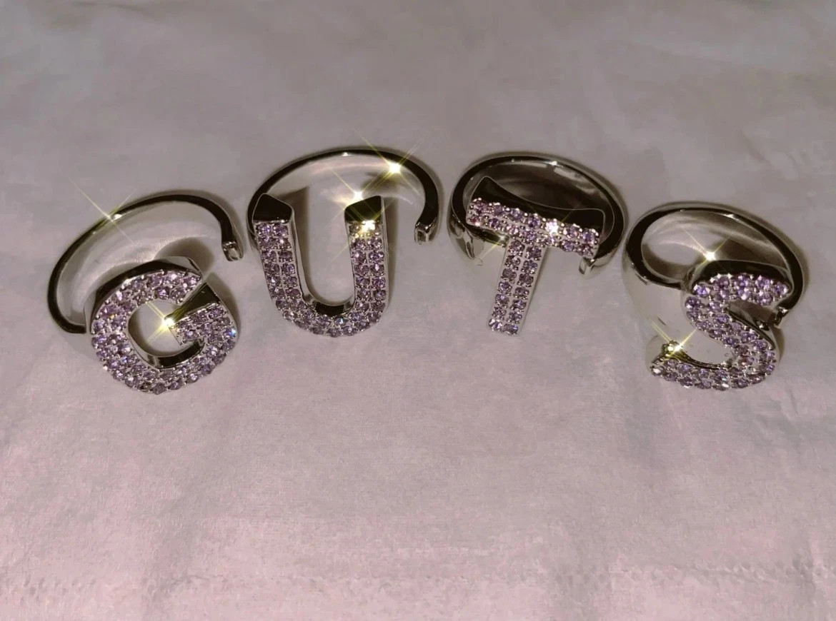 4pcs Olivia Rodrigo Guts Purple Rhinestones Rings Music Friendship Adjustable