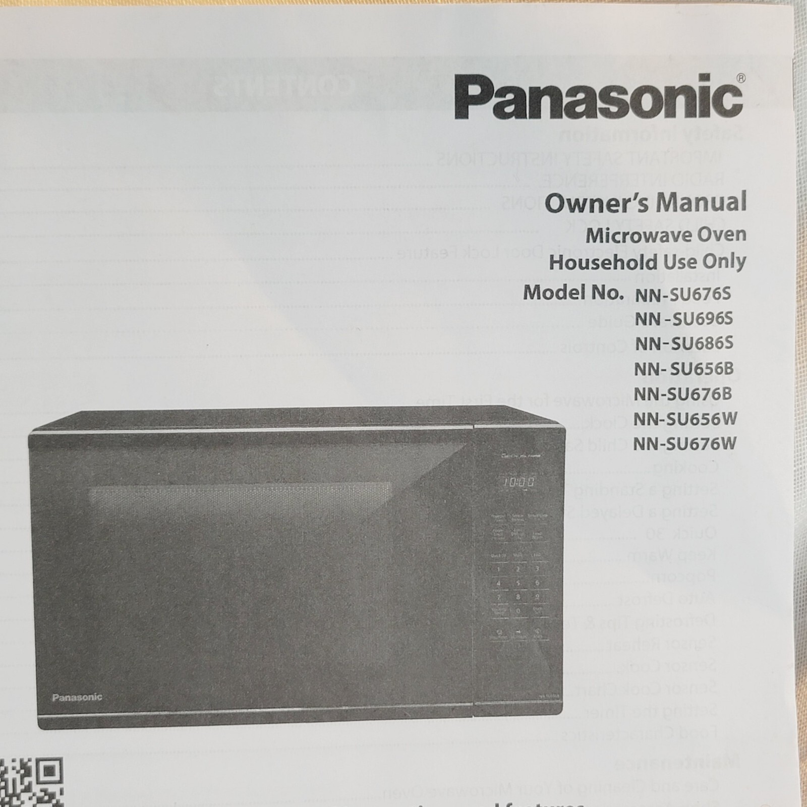 Panasonic Microwave Oven Owners Manual NN-SU676S NN-SU696S NN-SU686S, Read Desc Panasonic Microwave Oven Owners Manual NN-SU676S NN-SU696S NN-SU686S, Read Desc