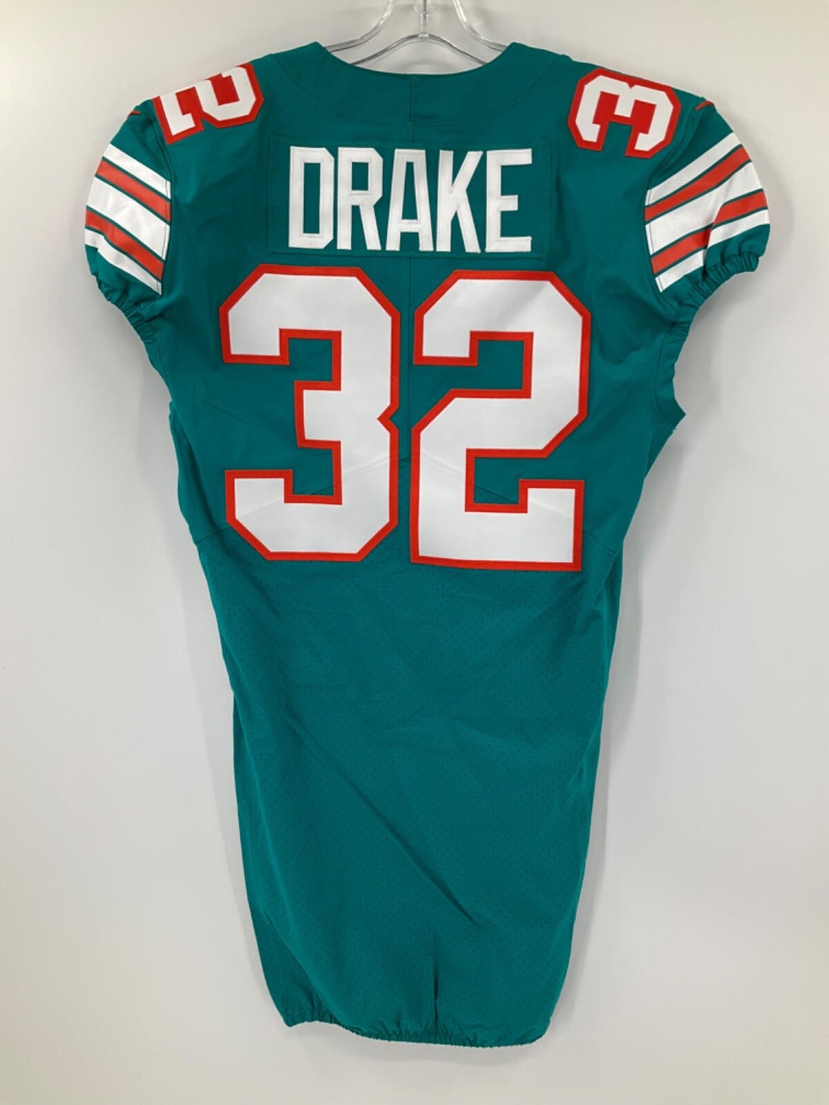#32 KENYAN DRAKE MIAMI DOLPHINS GAME USED NIKE THROWBACK JERSEY SZ-40 YR-2017