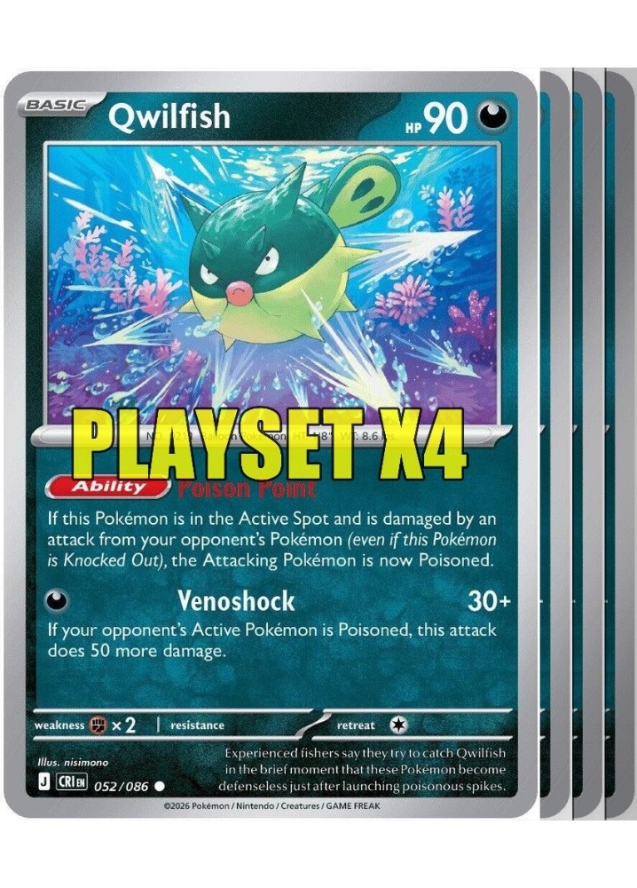 Qwilfish #052/086 Playset x4 Reverse Holo Chaos Rising Pokemon Card - NM