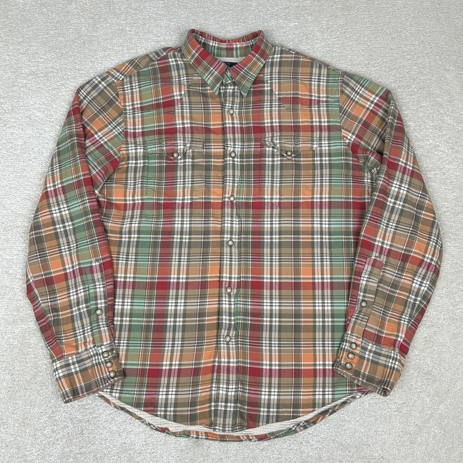 VTG Polo Ralph Lauren Shirt Mens Large Plaid Thermal Lined Pearl Snap Shacket