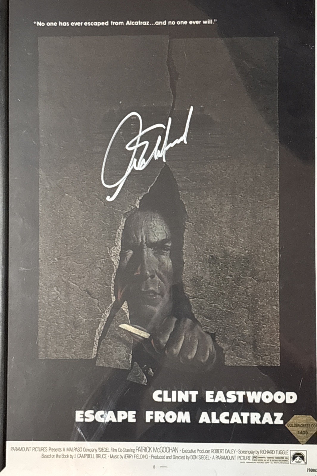 Clint Eastwood Signed AU “Escape From Alcatraz” 11x14 Poster - COA By Golden Clint Eastwood Signed AU “Escape From Alcatraz” 11x14 Poster - COA By Golden