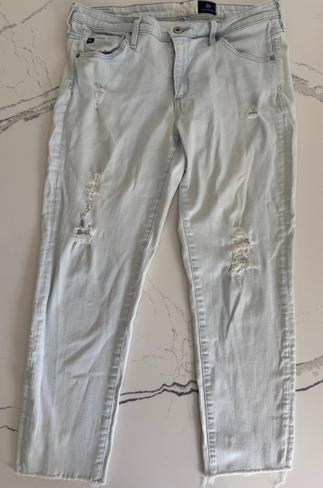 AG Adriano Goldschmied The Stilt Crop Jeans Light Blue Wash Distressed size 30 AG Adriano Goldschmied The Stilt Crop Jeans Light Blue Wash Distressed size 30