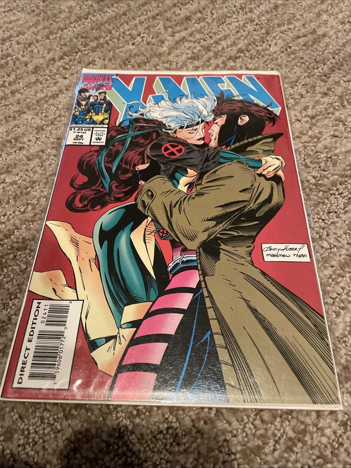 X-Men #24 1993 Marvel Rogue & Gambit Kiss Cover Andy Kubert Classic Key 🔑 X-Men #24 1993 Marvel Rogue & Gambit Kiss Cover Andy Kubert Classic Key 🔑