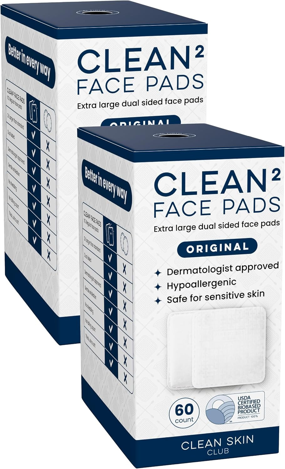 Clean² Pads 2.0 2-Pack Organic Cotton Makeup Remover Pads, Ultra-Soft Clean² Pads 2.0 2-Pack Organic Cotton Makeup Remover Pads, Ultra-Soft