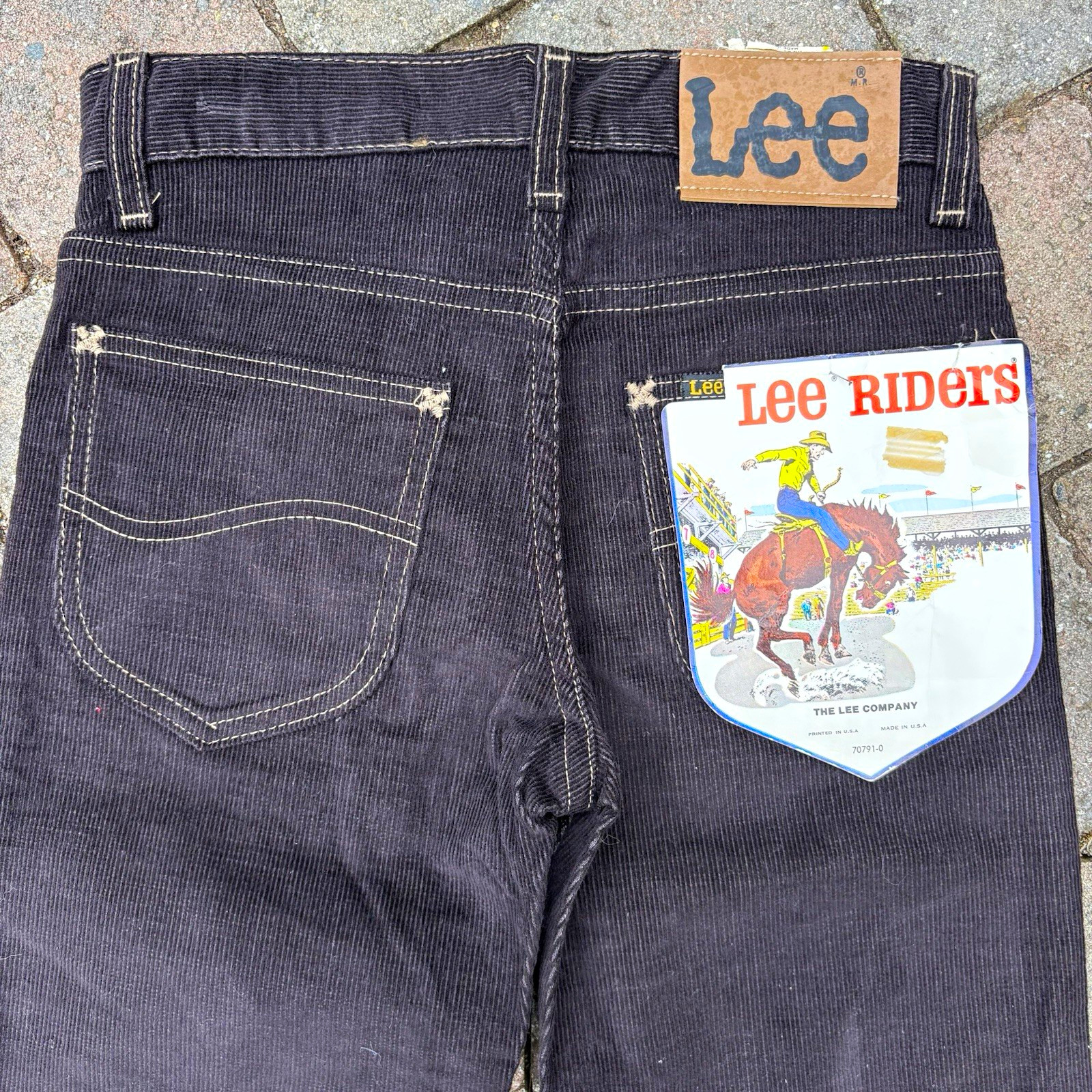 vintage 70s lee riders black corduroy jeans 27x29 talon zip deadstock usa