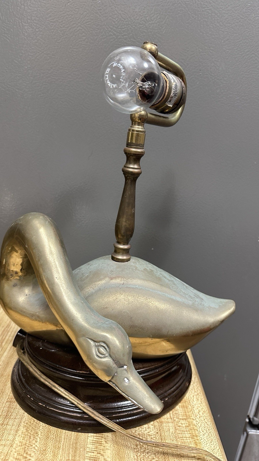 Rare Vintage brass sleeping Swan Table Lamp on a Wood Base. Highly collectable Rare Vintage brass sleeping Swan Table Lamp on a Wood Base. Highly collectable