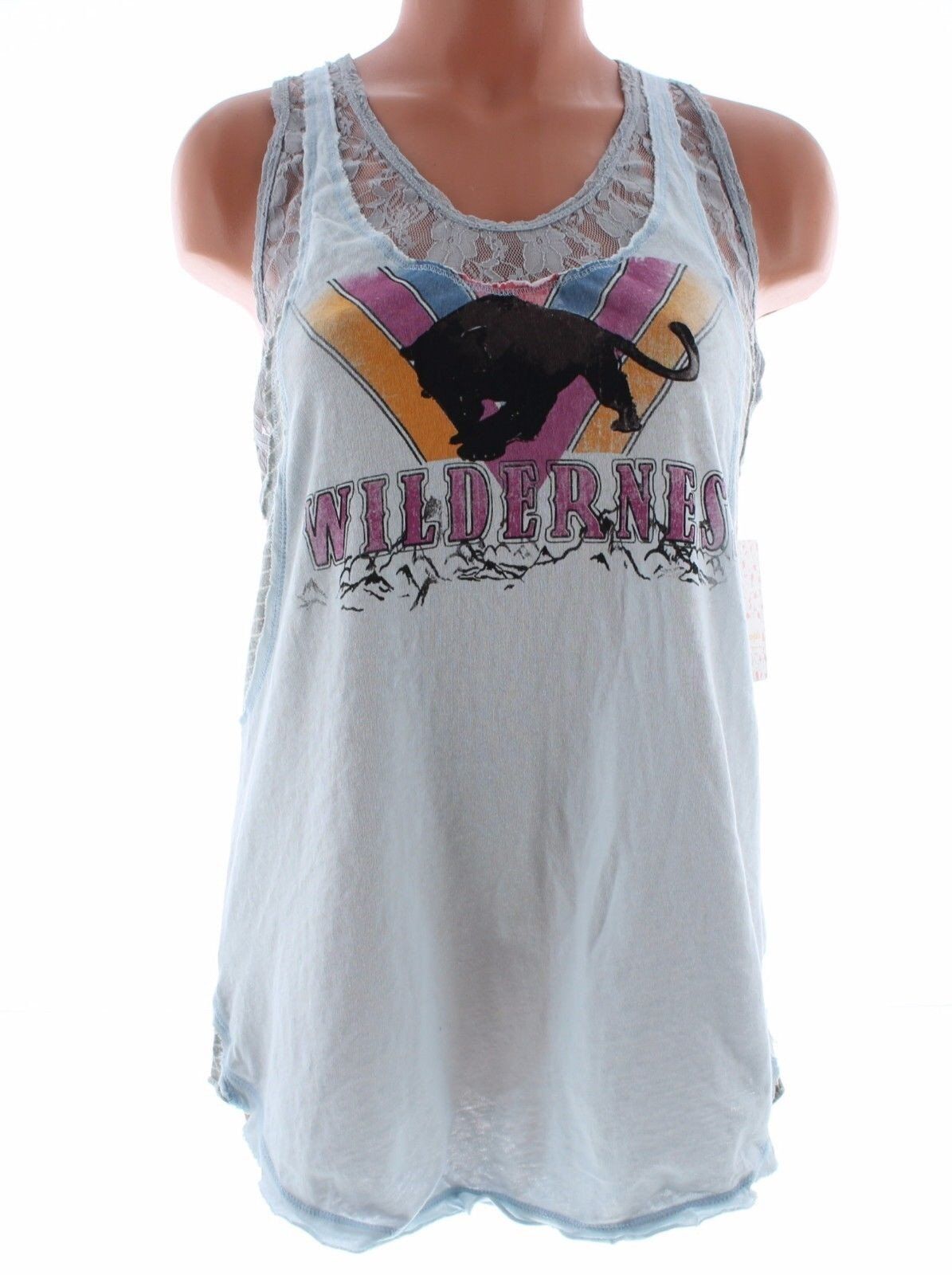Free People Tank Top Women's Lace Trim Graphic Sleeveless Shirt, $78