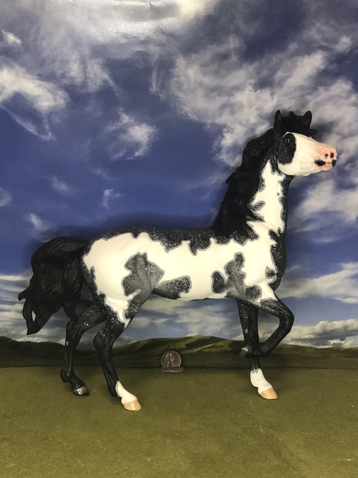 OOAK Breyer cm Custom  Horse Mustang Mare Hwin **Black Roan Pinto Beauty**