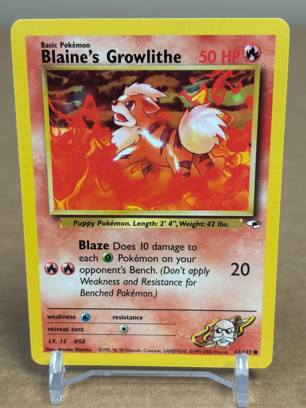 2000 Pokemon #62/132 Blaine\'s Growlithe (Gym Heroes) NM