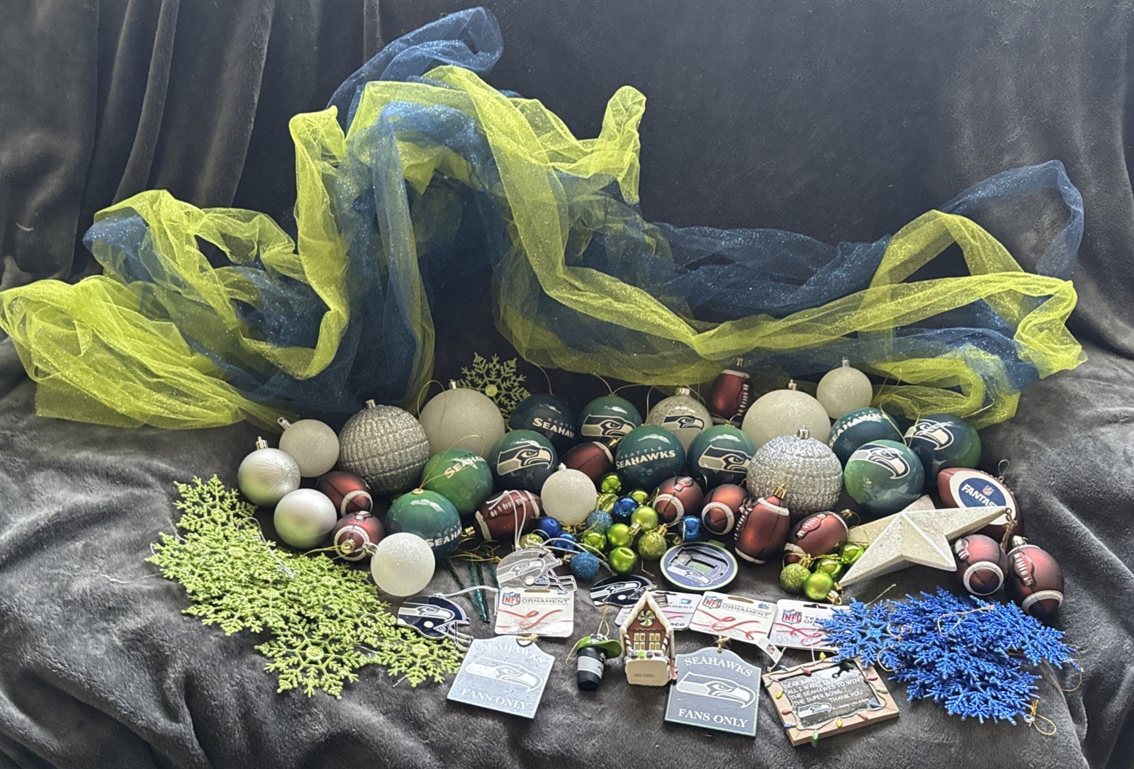 Large Lot Of Seattle Seahawks Christmas Tree Decorations Ornaments NFL Football Large Lot Of Seattle Seahawks Christmas Tree Decorations Ornaments NFL Football