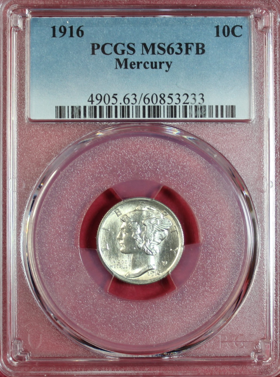 1916-P MERCURY DIME PCGS MS63FB 1916-P MERCURY DIME PCGS MS63FB