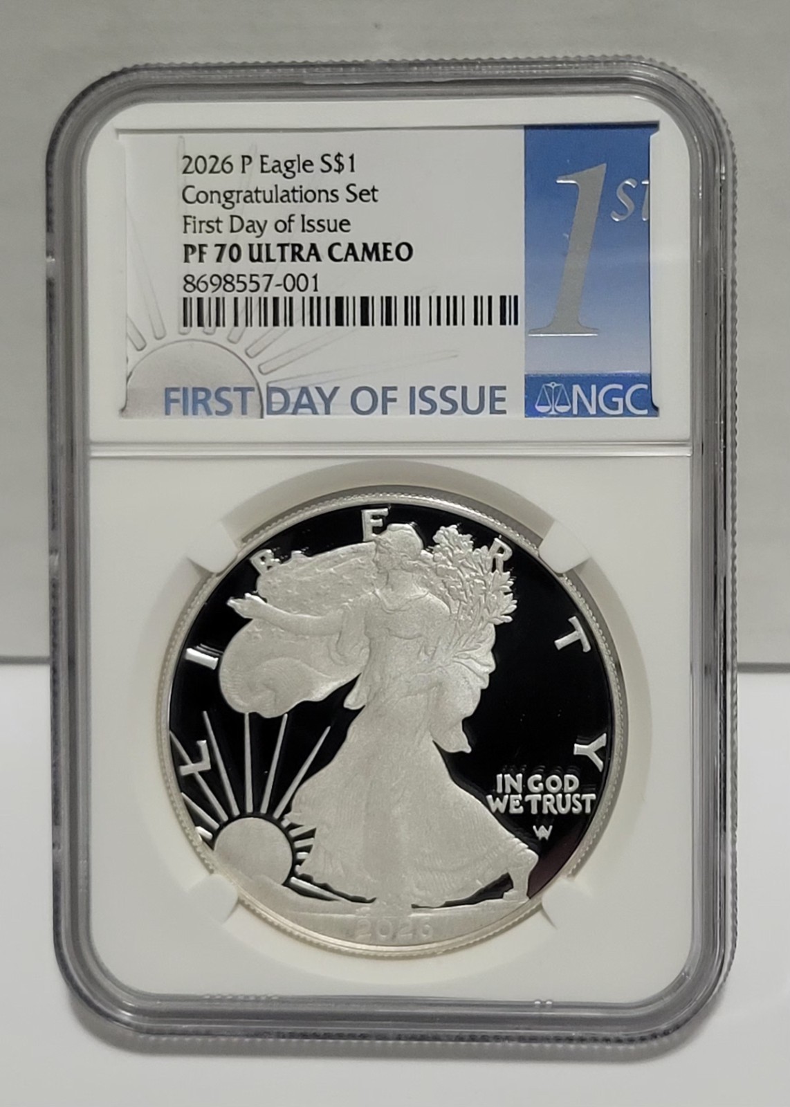 2026 P Silver Eagle Proof S$1 Congratulations Set NGC PF70 UC FDOI First Day 2026 P Silver Eagle Proof S$1 Congratulations Set NGC PF70 UC FDOI First Day