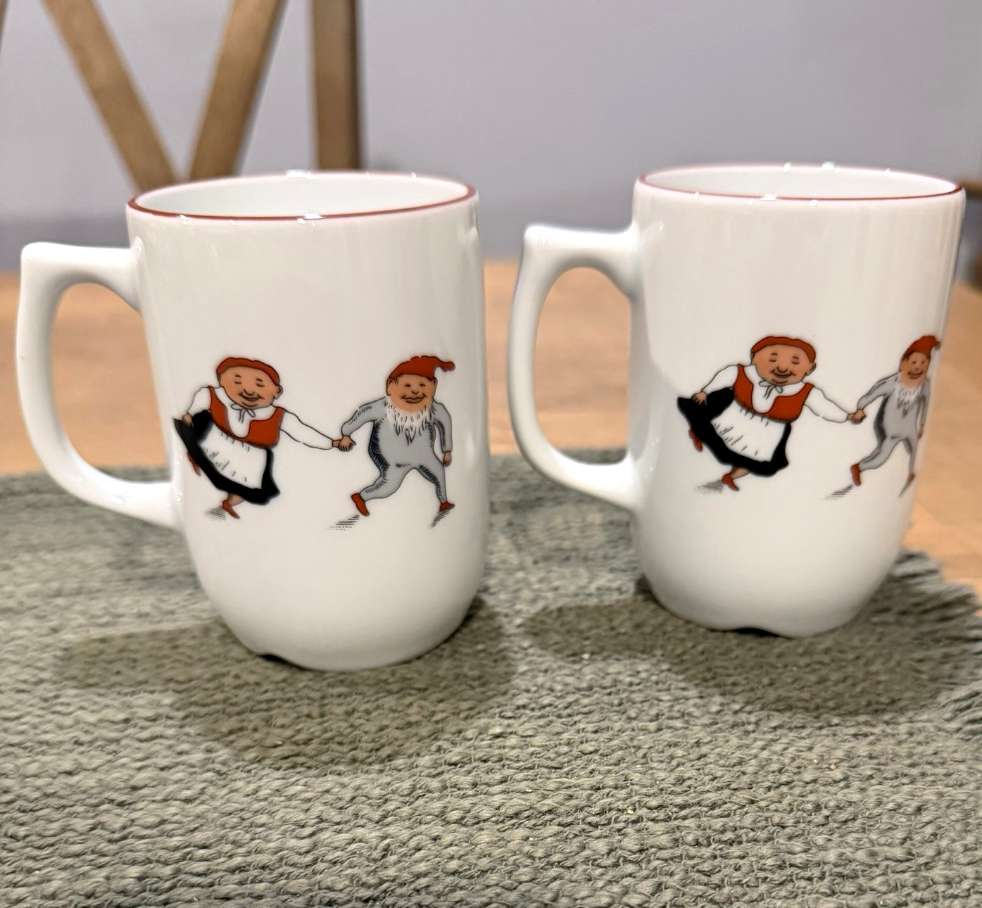 Porsgrund Norway Nisse Christmas Mugs 1996 Set of 2 Gnome Porcelain Porsgrund Norway Nisse Christmas Mugs 1996 Set of 2 Gnome Porcelain
