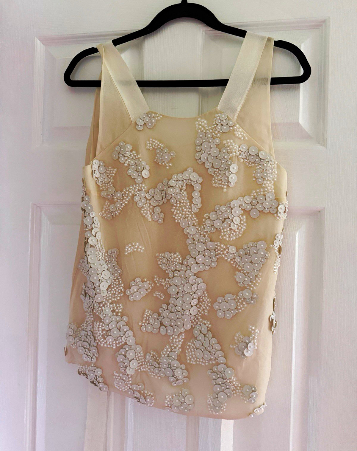 Robert Rodriguez Ivory Silk Chiffon Beaded Floral Tie Back Blouse Size 4 Robert Rodriguez Ivory Silk Chiffon Beaded Floral Tie Back Blouse Size 4