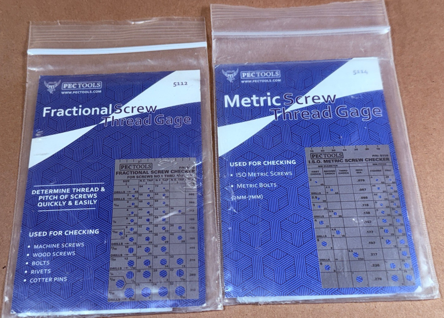 NEW 2 PEC Tools Fraction & Metric Screw Bolt Size Checker Gauge 5112 5114 NEW 2 PEC Tools Fraction & Metric Screw Bolt Size Checker Gauge 5112 5114