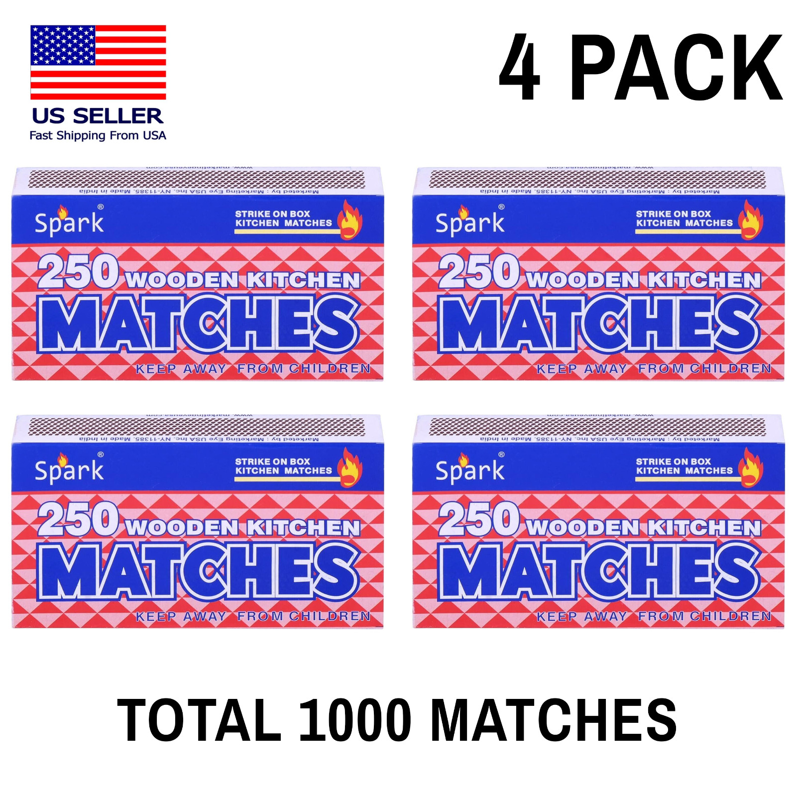 4 Pack Large Matches 1000 Count Strike On Box Bulk Kitchen/Camping/Fire/Candle 4 Pack Large Matches 1000 Count Strike On Box Bulk Kitchen/Camping/Fire/Candle