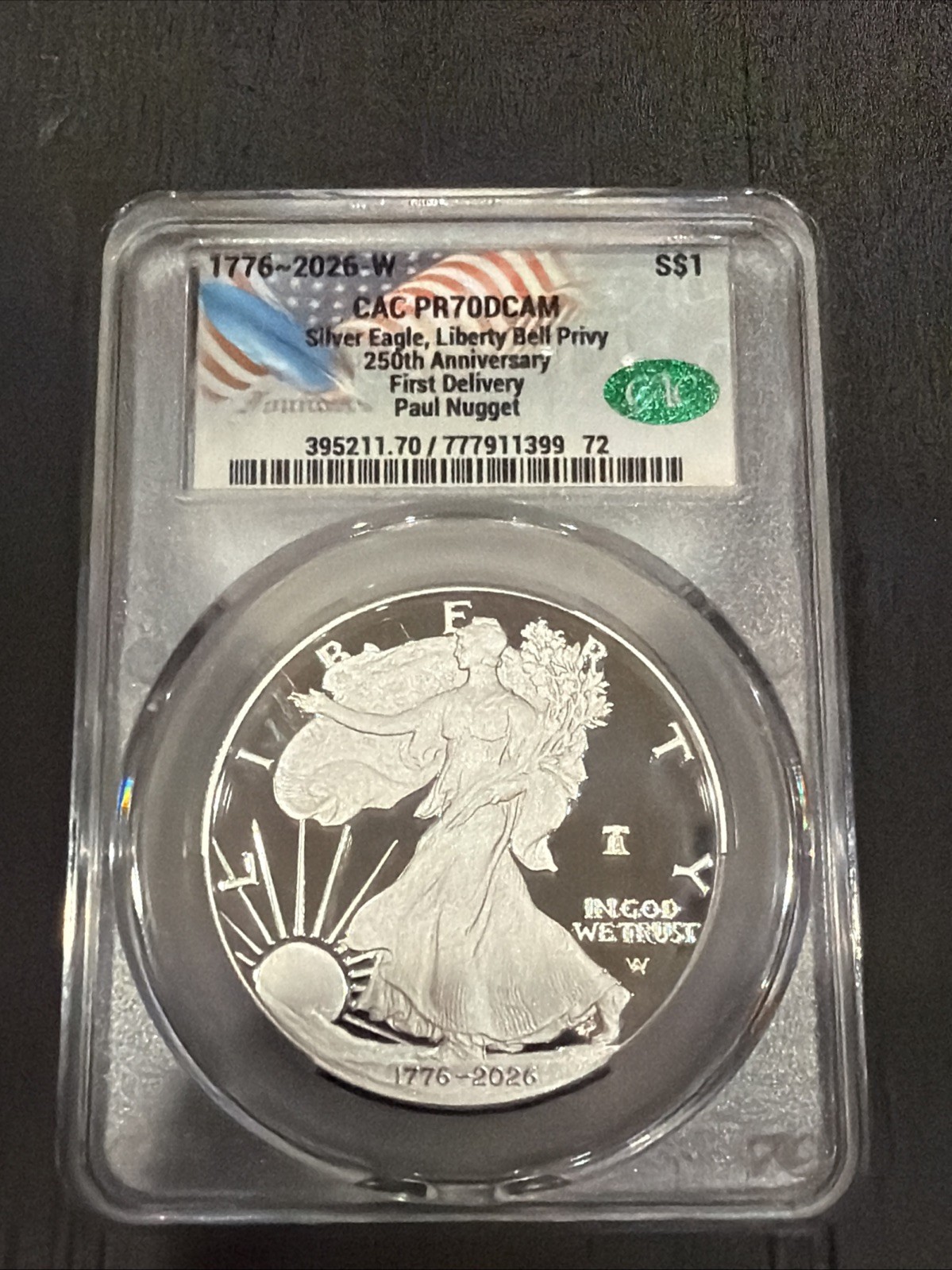 1776-2026 W Silver Eagle Liberty Bell Privy CAC PR70DCAM Paul Nugget FD