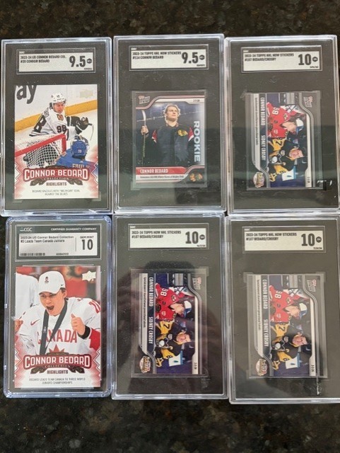 2023-2024 6 Card Connor Bedard Graded Lot 10\'s and 9.5 2023-2024 6 Card Connor Bedard Graded Lot 10\'s and 9.5