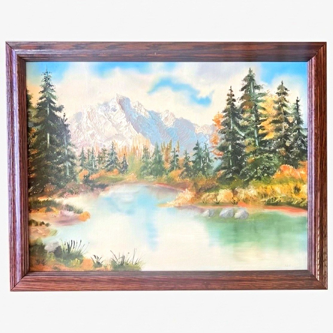 Original Framed Landscape Oil Painting Wall Art Snowcapped Mountain Lake 12x16 Original Framed Landscape Oil Painting Wall Art Snowcapped Mountain Lake 12x16