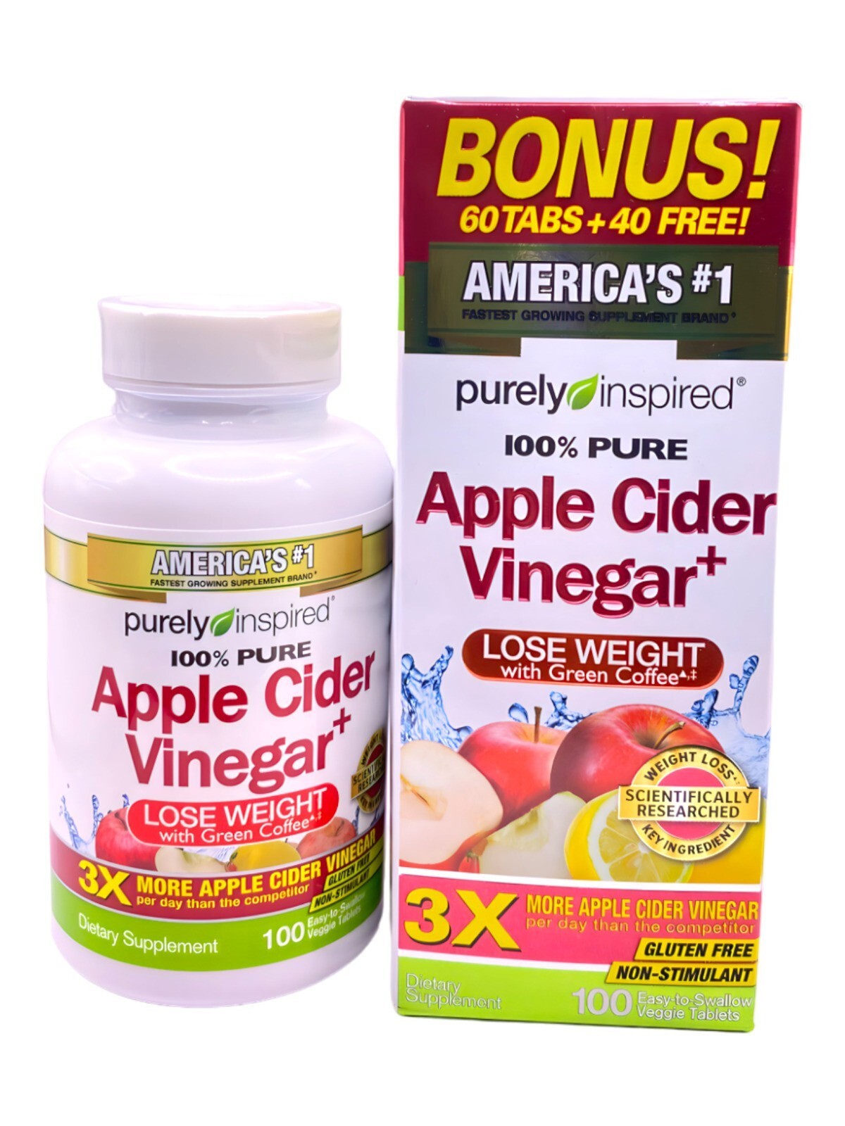 Purely Inspired Apple Cider Vinegar Weight Loss, Non Stimulant 100 Tablets Purely Inspired Apple Cider Vinegar Weight Loss, Non Stimulant 100 Tablets