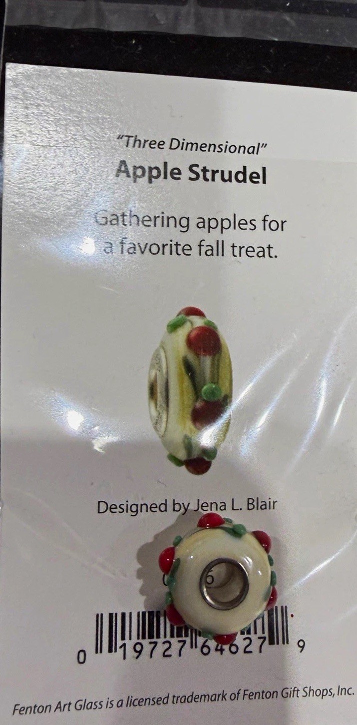 Fenton Art Glass Bead Lampwork 3D Apple Strudel Barrel Handmade 925 retired