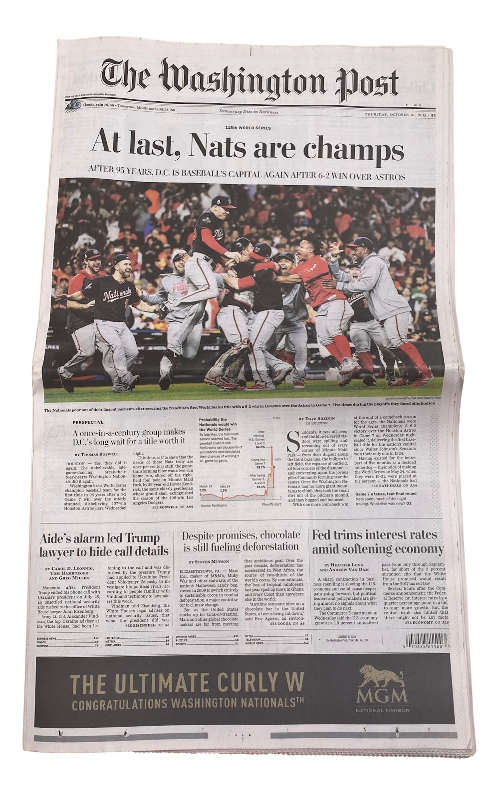Washington Nationals World Series The Washington Post October 31, 2019 Newspaper