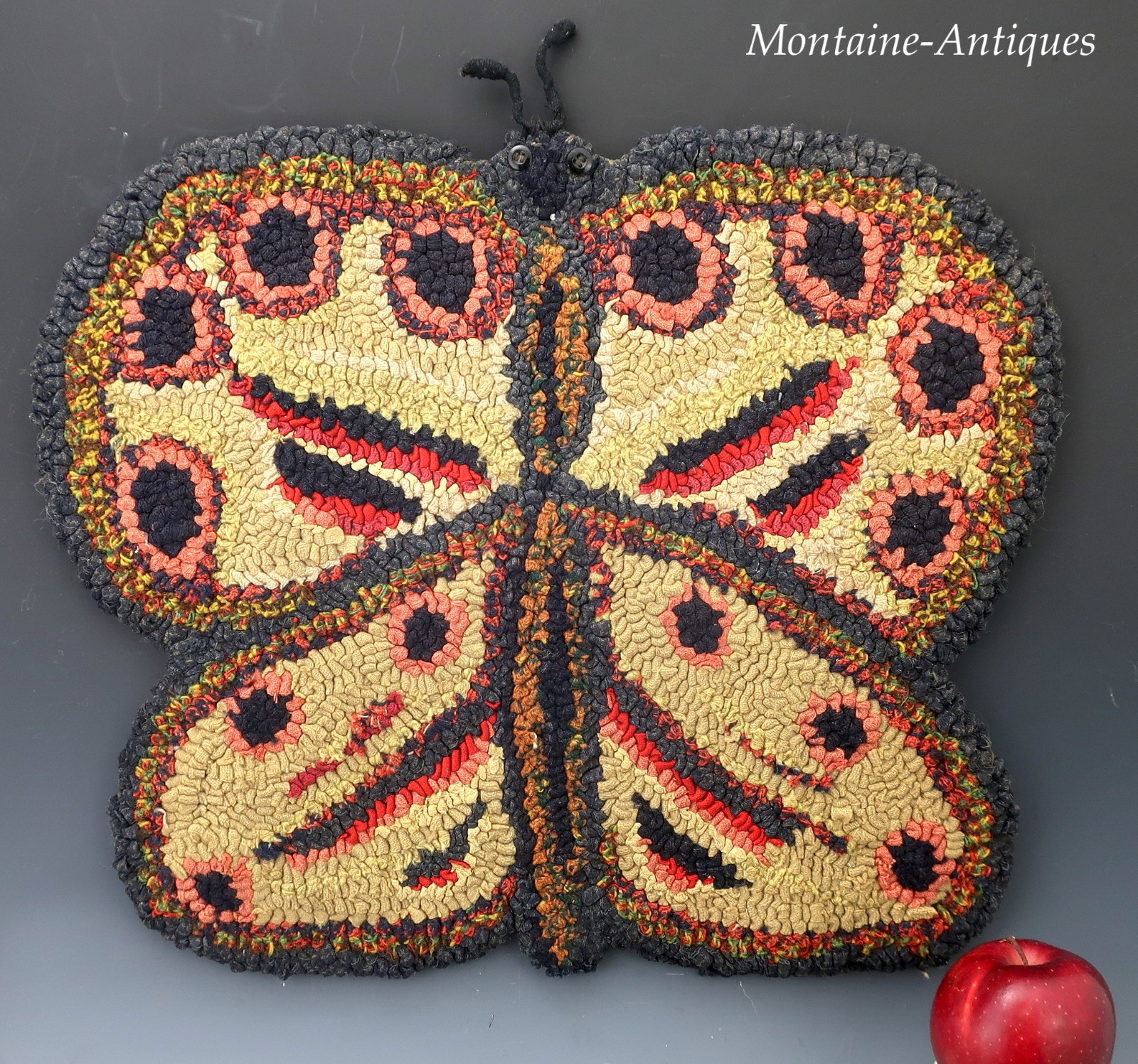 Antique Butterfly Hooked Rug 19th/early 20th cent Antique Butterfly Hooked Rug 19th/early 20th cent