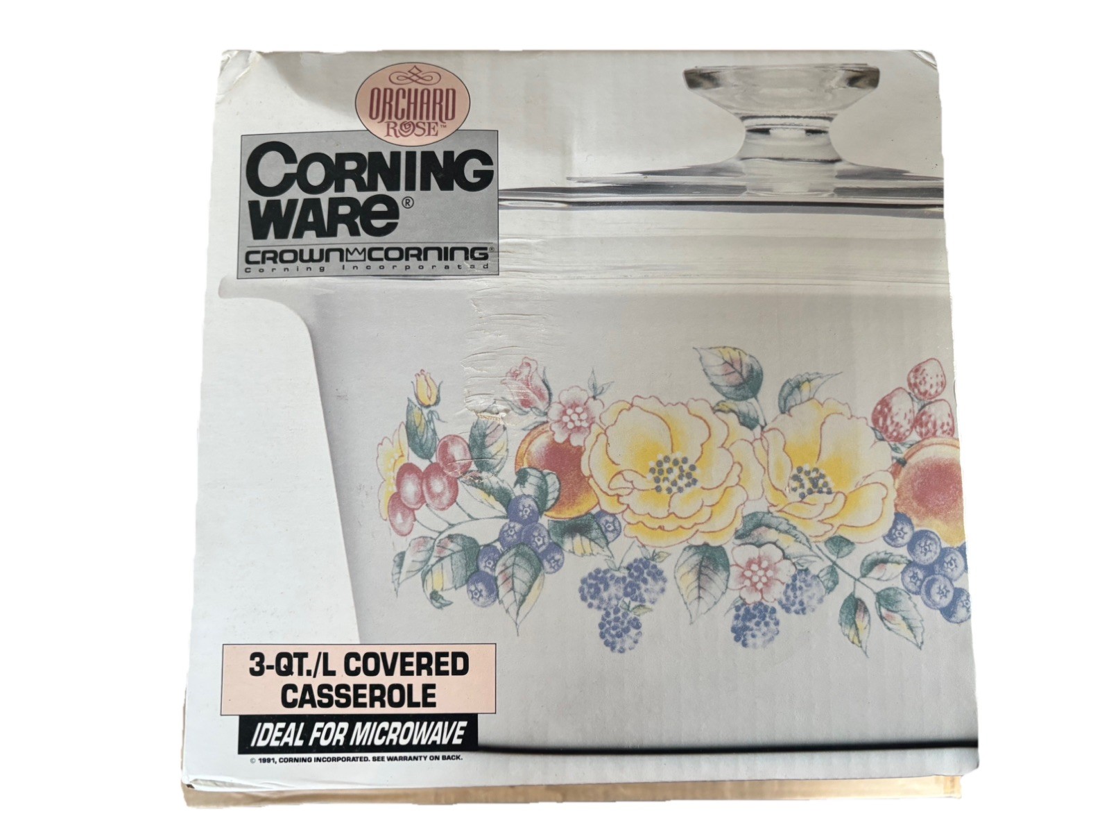 Vintage Corning Ware Orchard Rose 3 Quart Casserole Baking Dish W/Glass Lid 