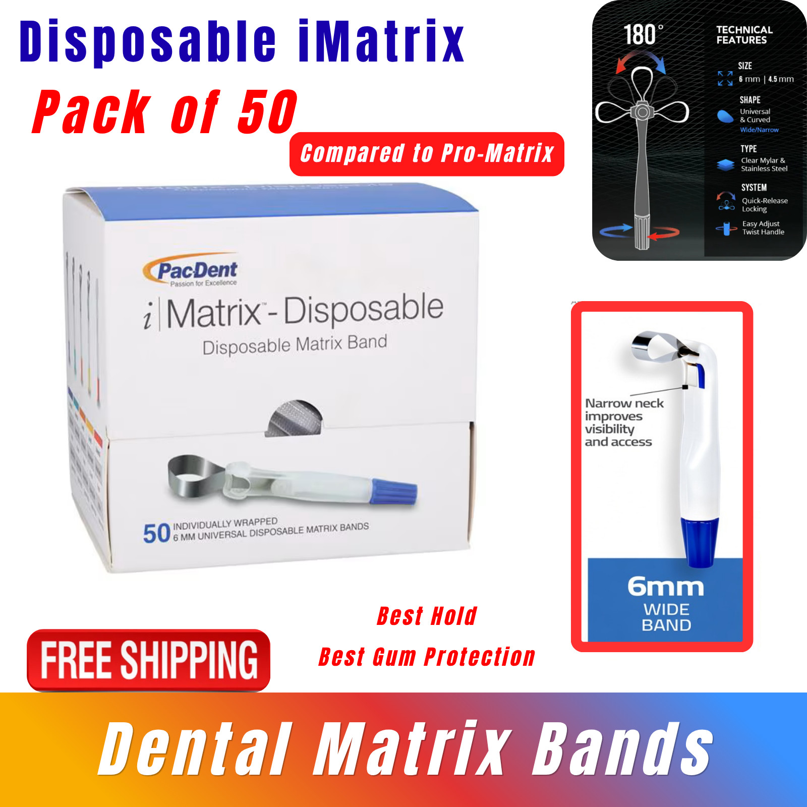 Dental Pro Matrix Disposable Bands, Wide-Narrow and 6mm-4.5mm Sizes | 50/Box Dental Pro Matrix Disposable Bands, Wide-Narrow and 6mm-4.5mm Sizes | 50/Box