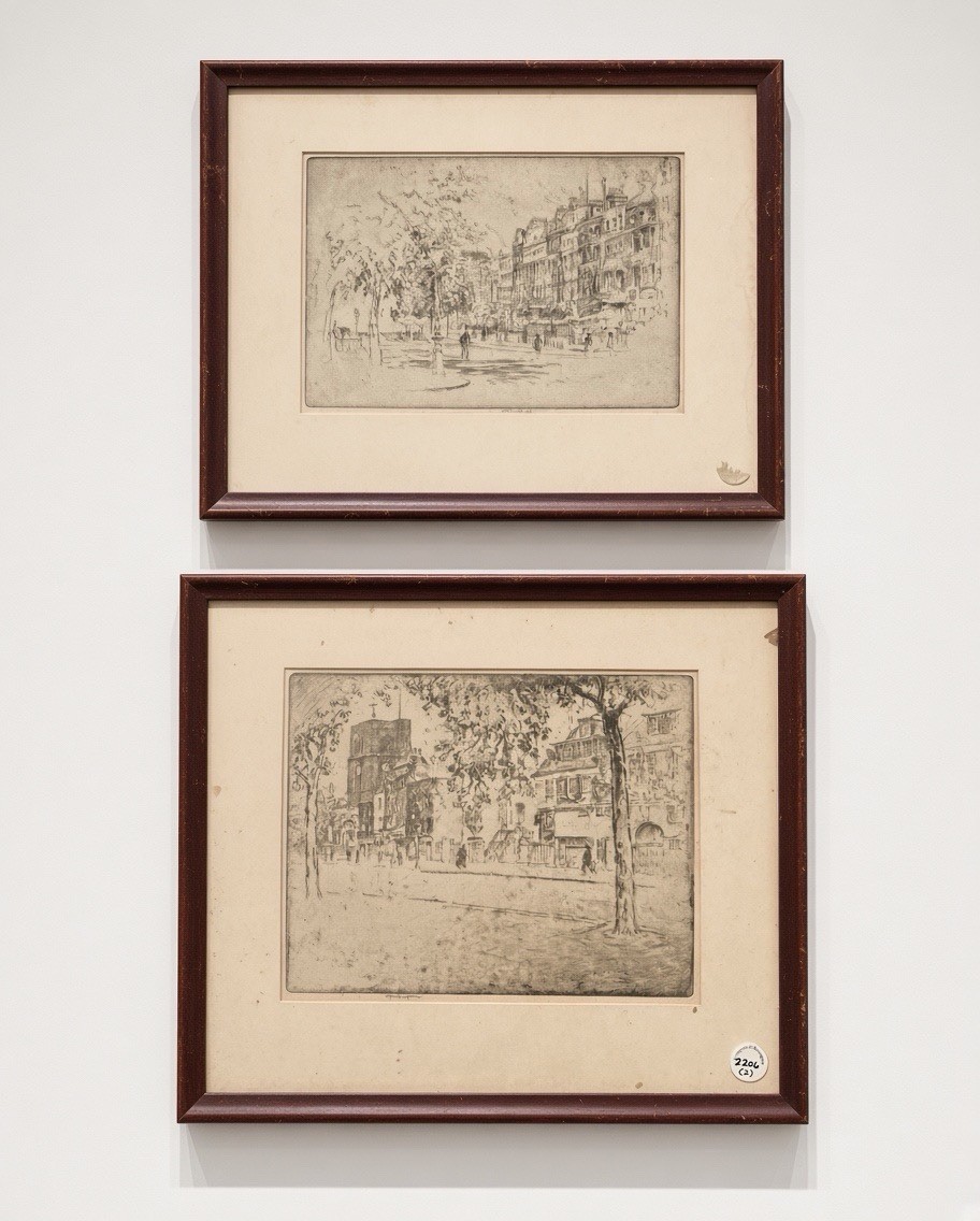 Pair Antique Powell Signed Etchings European Architecture Street Art Set Pair Antique Powell Signed Etchings European Architecture Street Art Set