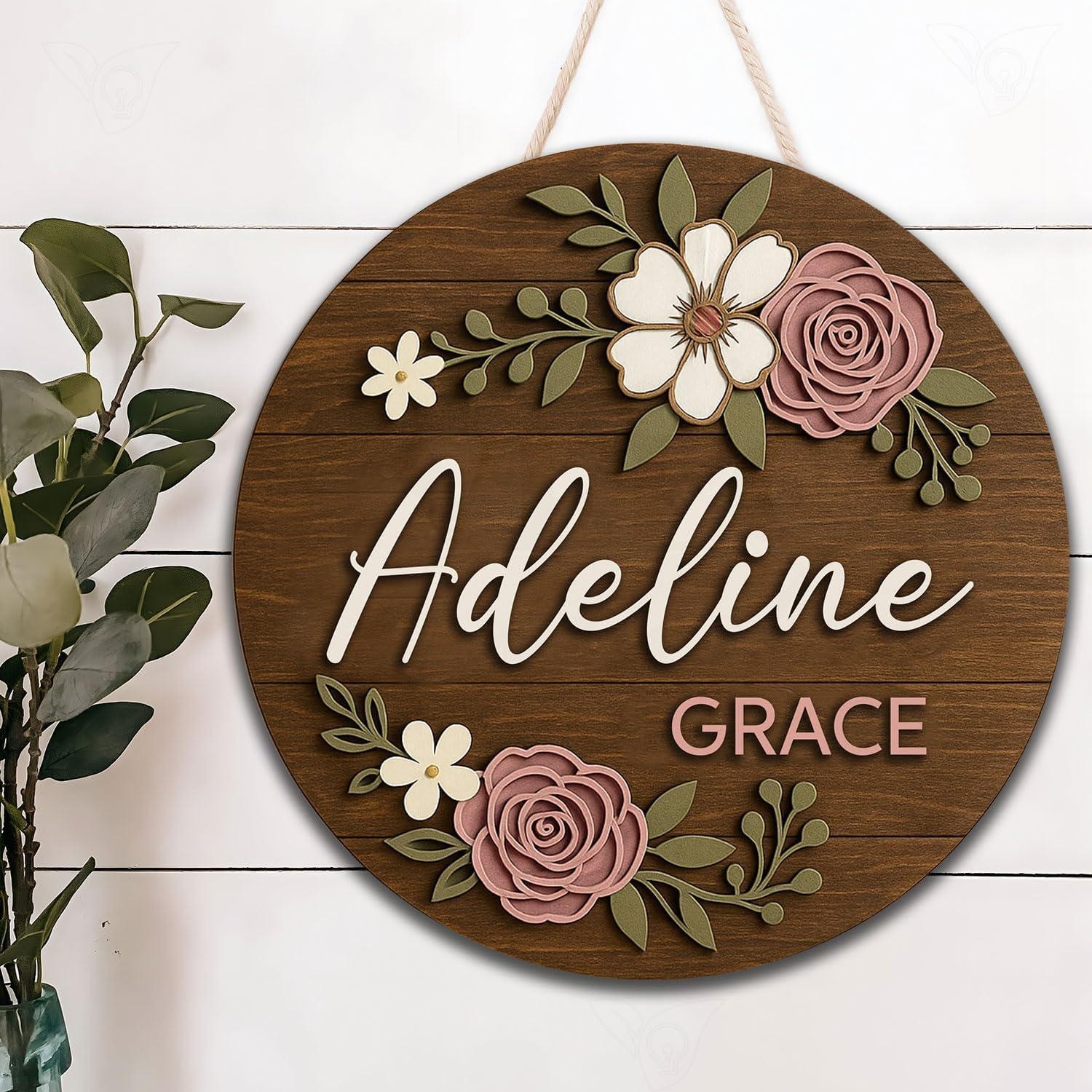 Personalized Floral Nursery Name Sign, Wooden Baby Name Wall Decor, Shower Gift