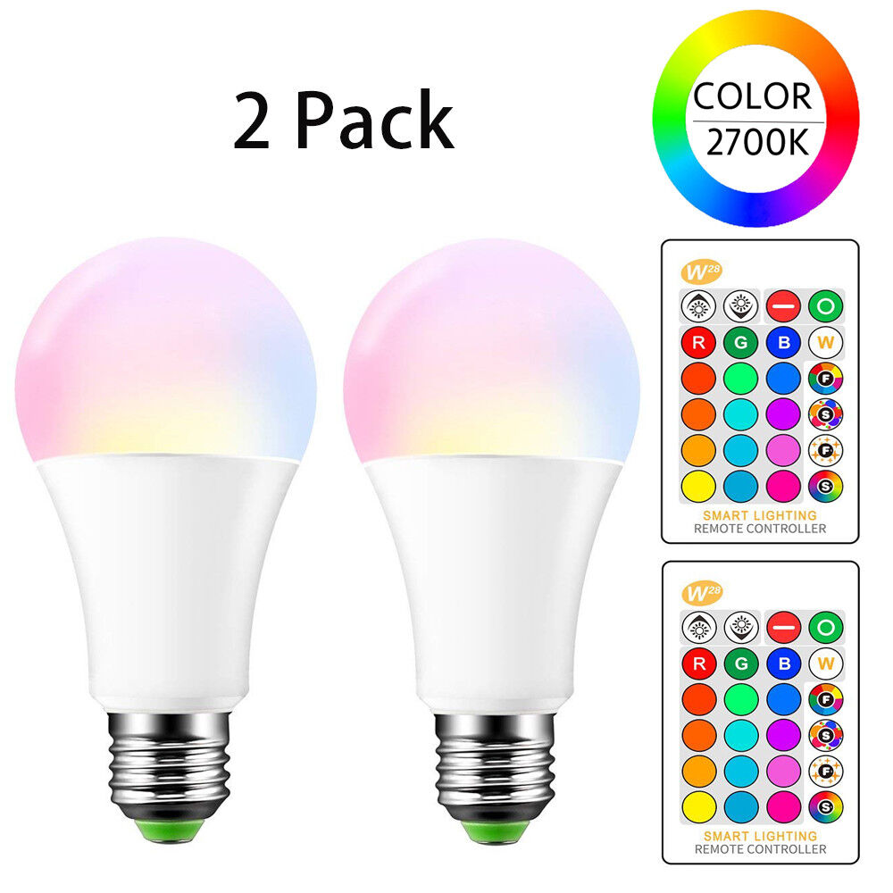 E26 LED Light Bulbs RGB Color Changing 15W A19 Warm White with Remote 2 Pack