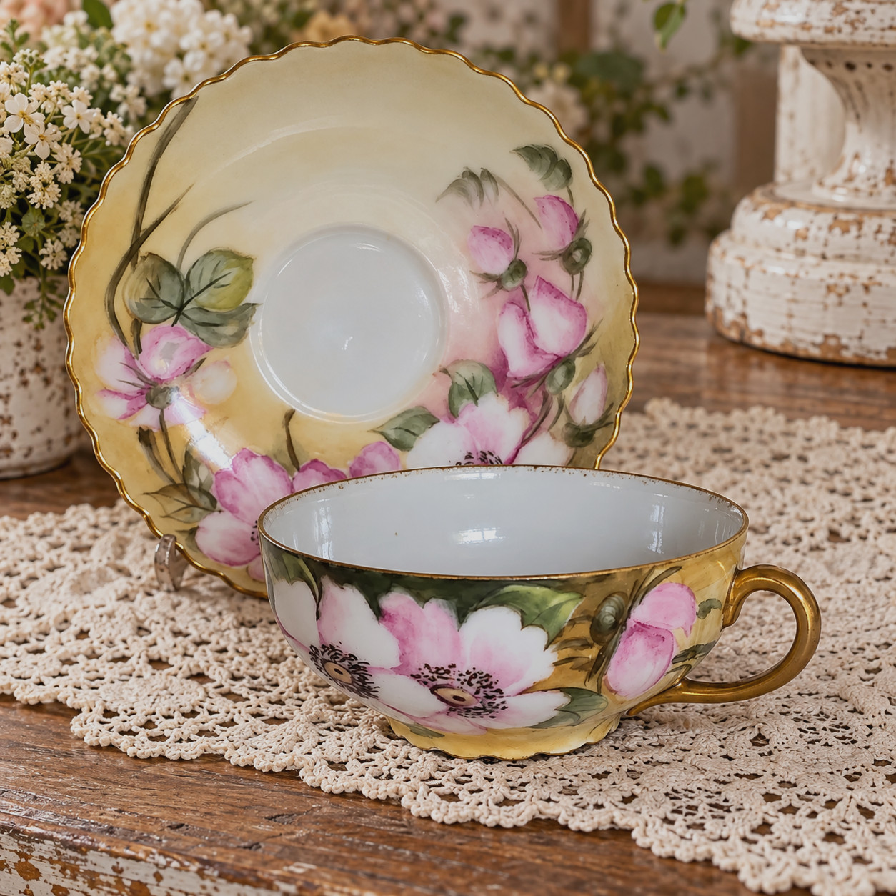Antique O&E.G Royal Austria Teacup & Saucer Hand Painted Gold Gilt Floral 1918 Antique O&E.G Royal Austria Teacup & Saucer Hand Painted Gold Gilt Floral 1918