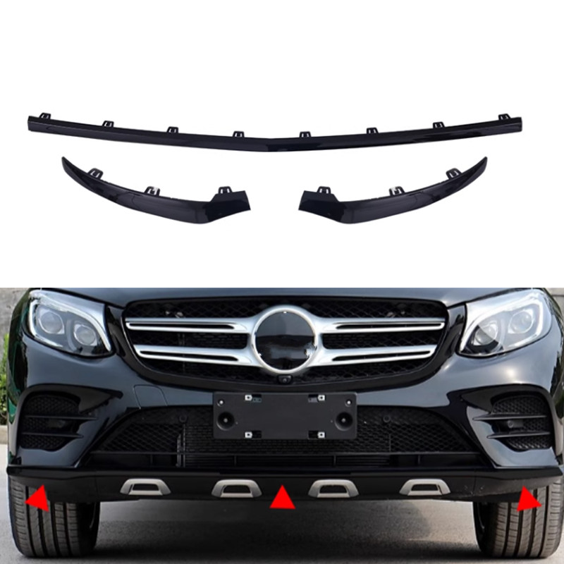 3Pcs Gloss Black Front Bumper Lip Moulding Trim For Mercedes X253 GLC 2016-19 3Pcs Gloss Black Front Bumper Lip Moulding Trim For Mercedes X253 GLC 2016-19